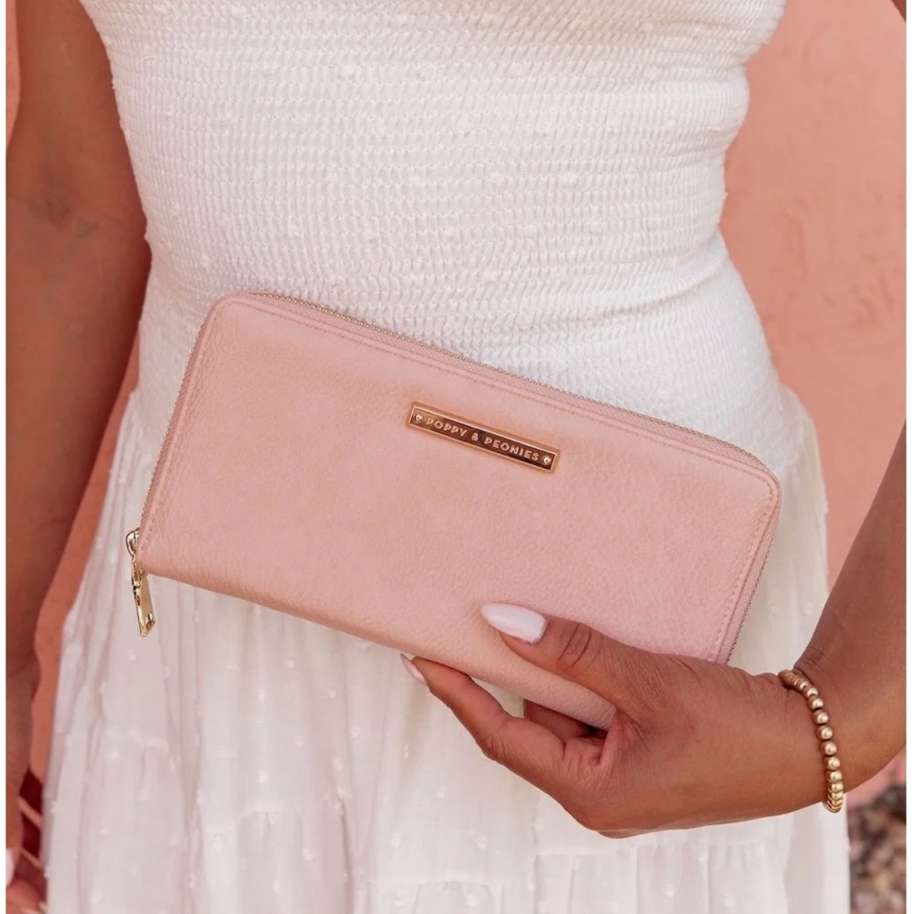 Poppy & Peonies Blush Travel Wallet/Cash Zip (No Passport Holder)